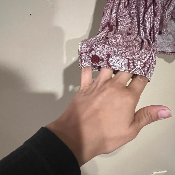 Lucky Brand Border Print Peasant Tunic Top Blouse Womens Maroon ** READ** - Picture 3 of 6